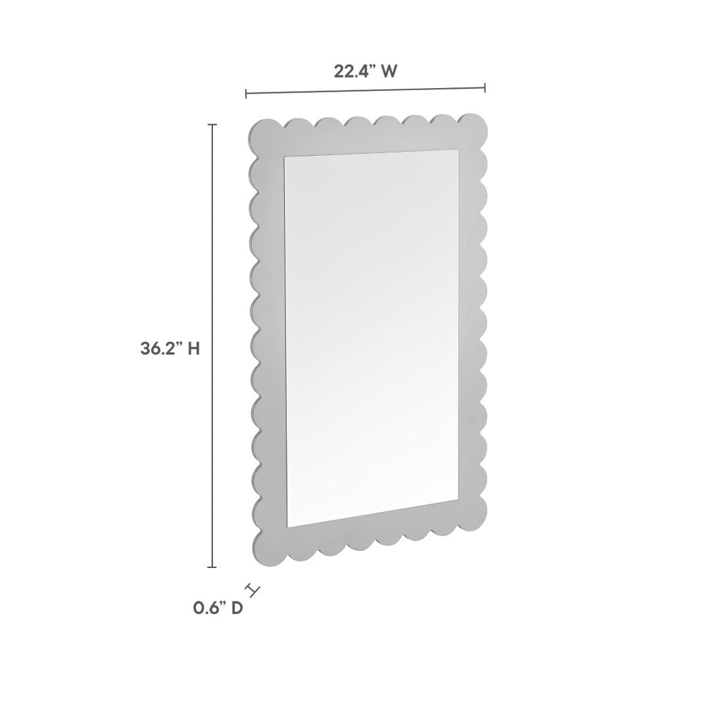 Modway Furniture Emmeline Scalloped Rectangle Wall Mirror - Stylish Accent for Modern and Eclectic Home Décor Light Gray EEI-7116-LGR