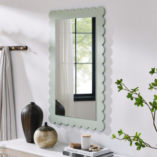 Modway Furniture Emmeline Scalloped Rectangle Wall Mirror - Stylish Accent for Modern and Eclectic Home Décor Sage EEI-7116-SGE