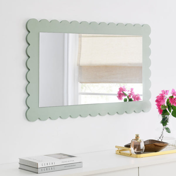 Modway Furniture Emmeline Scalloped Rectangle Wall Mirror - Stylish Accent for Modern and Eclectic Home Décor Sage EEI-7116-SGE