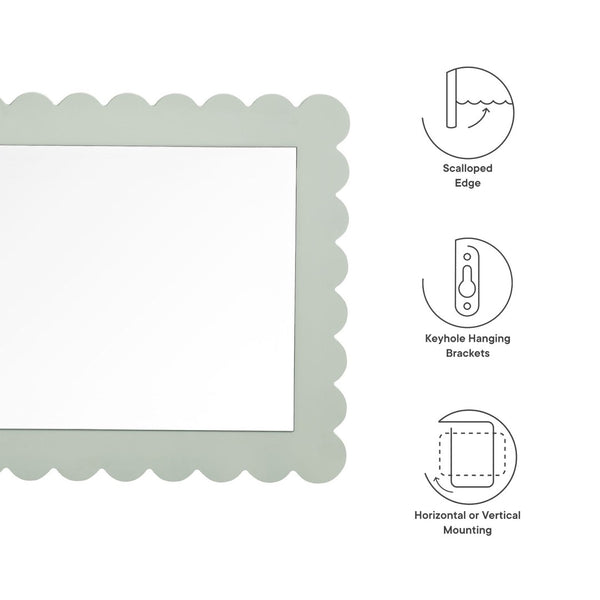Modway Furniture Emmeline Scalloped Rectangle Wall Mirror - Stylish Accent for Modern and Eclectic Home Décor Sage EEI-7116-SGE