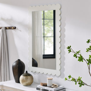 Modway Furniture Emmeline Scalloped Rectangle Wall Mirror - Stylish Accent for Modern and Eclectic Home Décor White EEI-7116-WHI