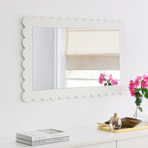 Modway Furniture Emmeline Scalloped Rectangle Wall Mirror - Stylish Accent for Modern and Eclectic Home Décor White EEI-7116-WHI