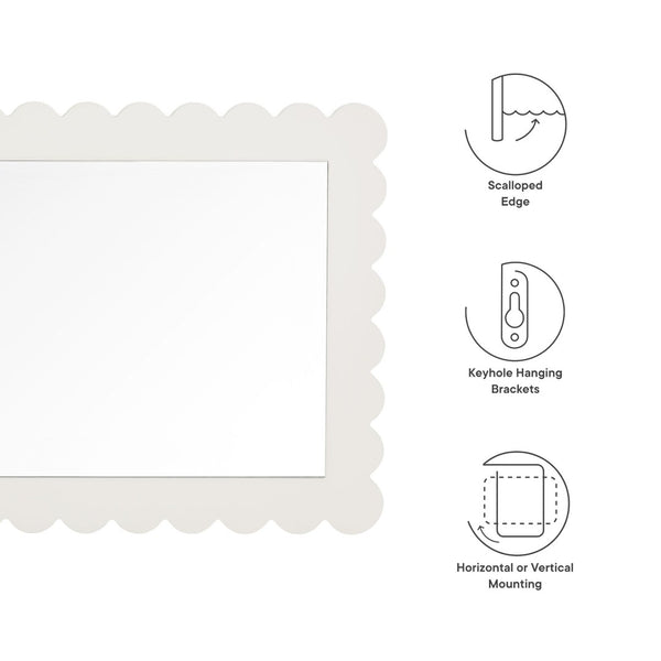 Modway Furniture Emmeline Scalloped Rectangle Wall Mirror - Stylish Accent for Modern and Eclectic Home Décor White EEI-7116-WHI