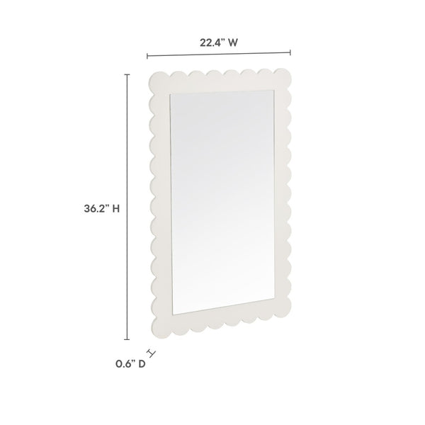Modway Furniture Emmeline Scalloped Rectangle Wall Mirror - Stylish Accent for Modern and Eclectic Home Décor White EEI-7116-WHI