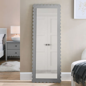 Modway Furniture Emmeline Scalloped Rectangle Floor Mirror - Playful Full-Length Design for Stylish Home Decor Light Gray EEI-7117-LGR