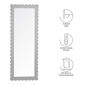 Modway Furniture Emmeline Scalloped Rectangle Floor Mirror - Playful Full-Length Design for Stylish Home Decor Light Gray EEI-7117-LGR