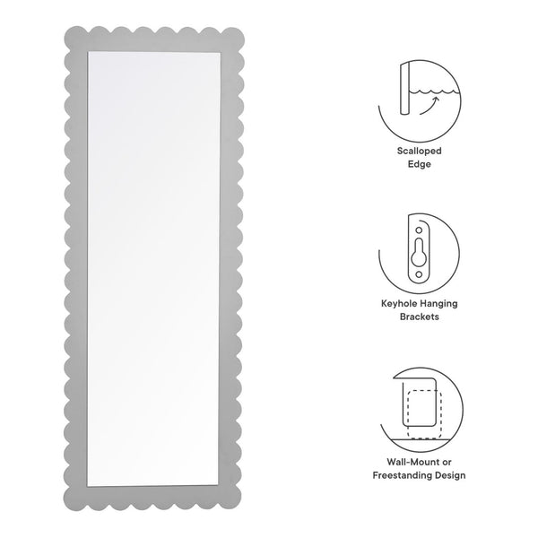 Modway Furniture Emmeline Scalloped Rectangle Floor Mirror - Playful Full-Length Design for Stylish Home Decor Light Gray EEI-7117-LGR