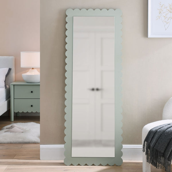 Modway Furniture Emmeline Scalloped Rectangle Floor Mirror - Playful Full-Length Design for Stylish Home Decor Sage EEI-7117-SGE