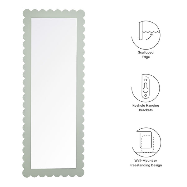 Modway Furniture Emmeline Scalloped Rectangle Floor Mirror - Playful Full-Length Design for Stylish Home Decor Sage EEI-7117-SGE