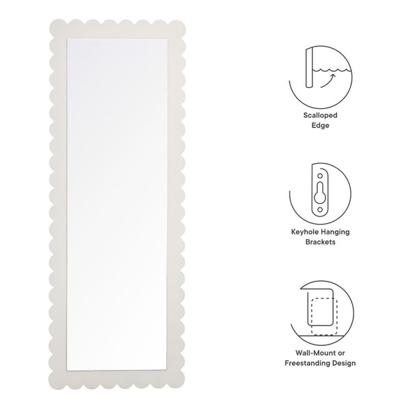 Modway Furniture Emmeline Scalloped Rectangle Floor Mirror - Playful Full-Length Design for Stylish Home Decor White EEI-7117-WHI