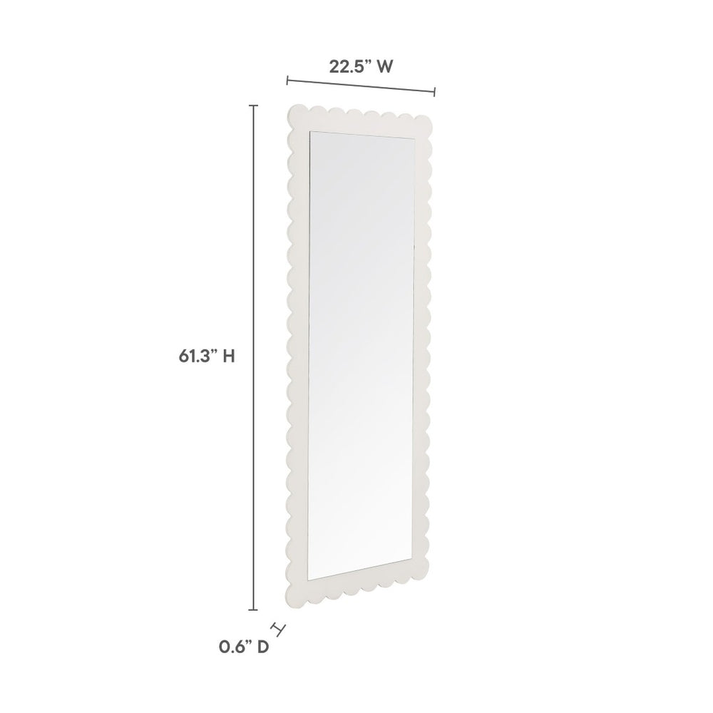 Modway Furniture Emmeline Scalloped Rectangle Floor Mirror - Playful Full-Length Design for Stylish Home Decor White EEI-7117-WHI