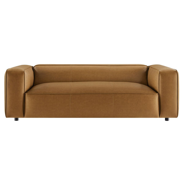 Modway Furniture Auren Upholstered Vegan Leather Sofa - Modern Comfort with Deep Seating and Durable Design for Living Rooms Camel EEI-7119-CAM