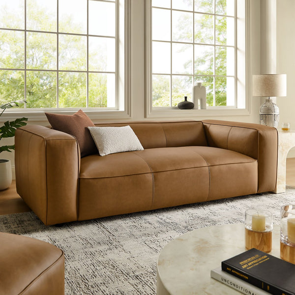 Modway Furniture Auren Upholstered Vegan Leather Sofa - Modern Comfort with Deep Seating and Durable Design for Living Rooms Camel EEI-7119-CAM