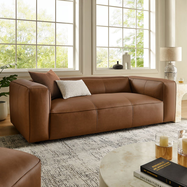 Modway Furniture Auren Upholstered Vegan Leather Sofa - Modern Comfort with Deep Seating and Durable Design for Living Rooms Coffee EEI-7119-COF