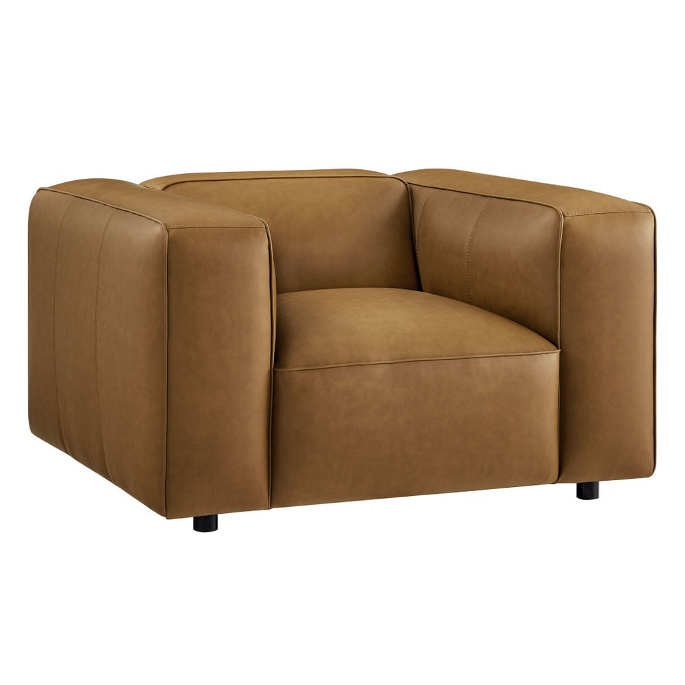 Modway Furniture Auren Upholstered Vegan Leather Modular Armchair - Plush Comfort Meets Modern Versatility in Design Camel EEI-7120-CAM