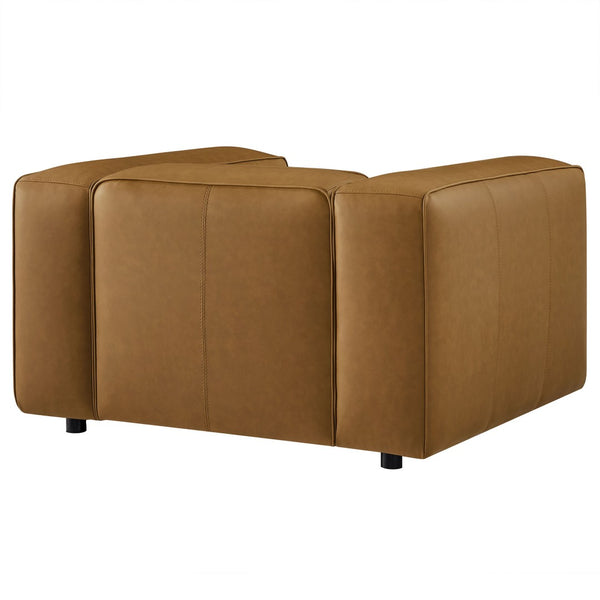 Modway Furniture Auren Upholstered Vegan Leather Modular Armchair - Plush Comfort Meets Modern Versatility in Design Camel EEI-7120-CAM