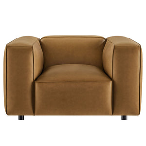 Modway Furniture Auren Upholstered Vegan Leather Modular Armchair - Plush Comfort Meets Modern Versatility in Design Camel EEI-7120-CAM