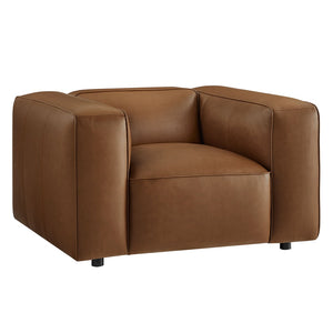 Modway Furniture Auren Upholstered Vegan Leather Modular Armchair - Plush Comfort Meets Modern Versatility in Design Coffee EEI-7120-COF