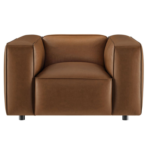Modway Furniture Auren Upholstered Vegan Leather Modular Armchair - Plush Comfort Meets Modern Versatility in Design Coffee EEI-7120-COF