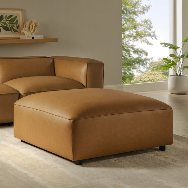 Modway Furniture Auren Upholstered Vegan Leather Ottoman - Stylish, Versatile Design for Modern Living Spaces Camel EEI-7125-CAM