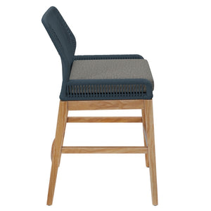 Modway Furniture Wellspring Outdoor Patio Teak Counter Stool with Woven Rope Accents for Stylish Comfort and Durability Blue Graphite EEI-7126-BLU-GPH
