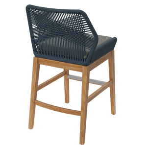 Modway Furniture Wellspring Outdoor Patio Teak Counter Stool with Woven Rope Accents for Stylish Comfort and Durability Blue Graphite EEI-7126-BLU-GPH