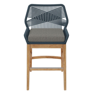 Modway Furniture Wellspring Outdoor Patio Teak Counter Stool with Woven Rope Accents for Stylish Comfort and Durability Blue Graphite EEI-7126-BLU-GPH