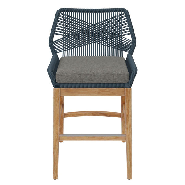 Modway Furniture Wellspring Outdoor Patio Teak Counter Stool with Woven Rope Accents for Stylish Comfort and Durability Blue Graphite EEI-7126-BLU-GPH