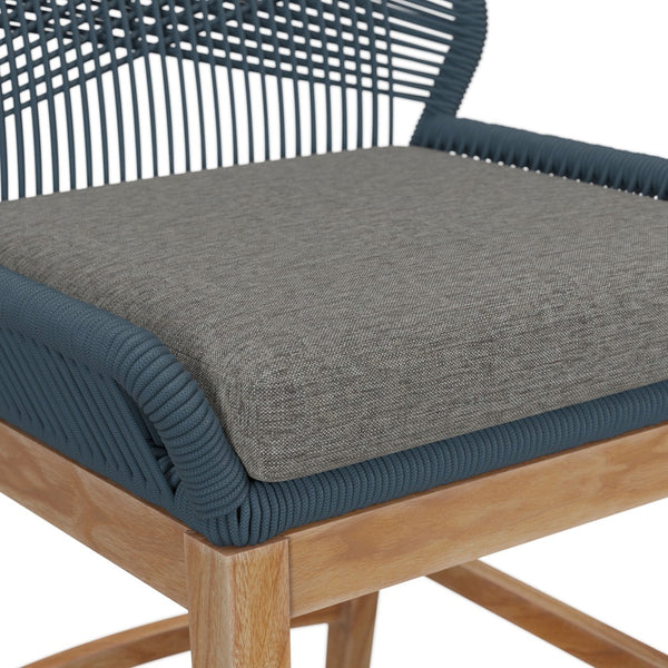 Modway Furniture Wellspring Outdoor Patio Teak Counter Stool with Woven Rope Accents for Stylish Comfort and Durability Blue Graphite EEI-7126-BLU-GPH