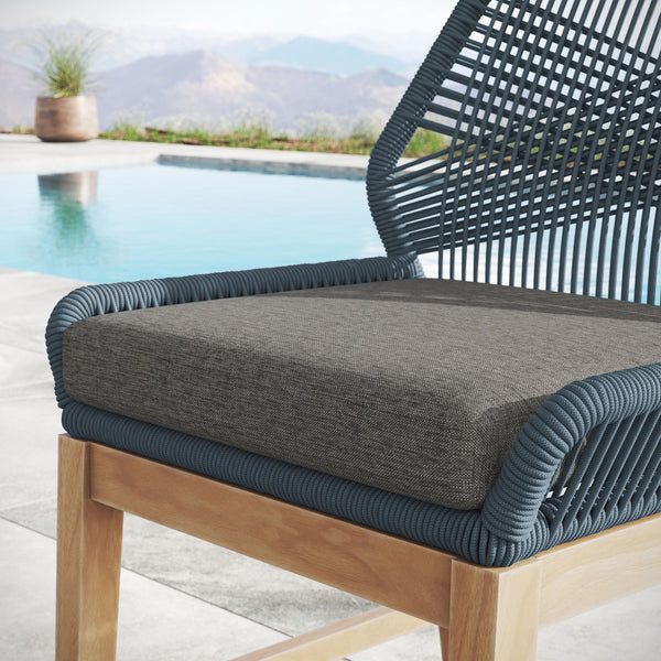 Modway Furniture Wellspring Outdoor Patio Teak Counter Stool with Woven Rope Accents for Stylish Comfort and Durability Blue Graphite EEI-7126-BLU-GPH