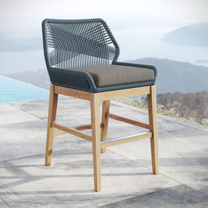 Modway Furniture Wellspring Outdoor Patio Teak Counter Stool with Woven Rope Accents for Stylish Comfort and Durability Blue Graphite EEI-7126-BLU-GPH