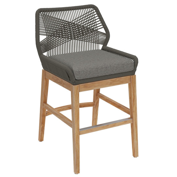 Modway Furniture Wellspring Outdoor Patio Teak Counter Stool with Woven Rope Accents for Stylish Comfort and Durability Gray Graphite EEI-7126-GRY-GPH