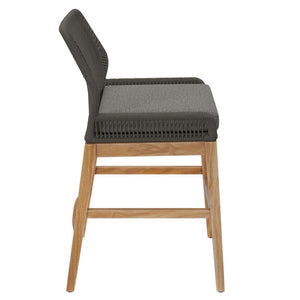 Modway Furniture Wellspring Outdoor Patio Teak Counter Stool with Woven Rope Accents for Stylish Comfort and Durability Gray Graphite EEI-7126-GRY-GPH