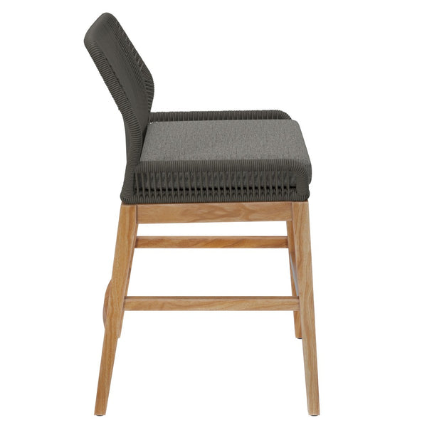 Modway Furniture Wellspring Outdoor Patio Teak Counter Stool with Woven Rope Accents for Stylish Comfort and Durability Gray Graphite EEI-7126-GRY-GPH