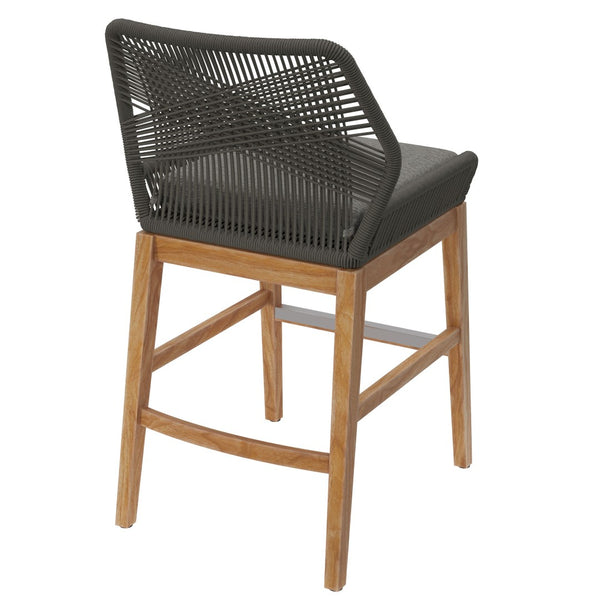 Modway Furniture Wellspring Outdoor Patio Teak Counter Stool with Woven Rope Accents for Stylish Comfort and Durability Gray Graphite EEI-7126-GRY-GPH