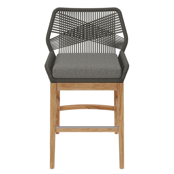 Modway Furniture Wellspring Outdoor Patio Teak Counter Stool with Woven Rope Accents for Stylish Comfort and Durability Gray Graphite EEI-7126-GRY-GPH