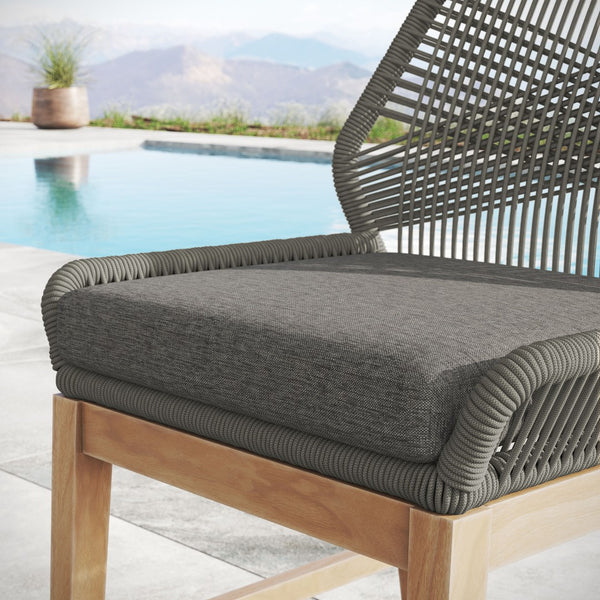 Modway Furniture Wellspring Outdoor Patio Teak Counter Stool with Woven Rope Accents for Stylish Comfort and Durability Gray Graphite EEI-7126-GRY-GPH