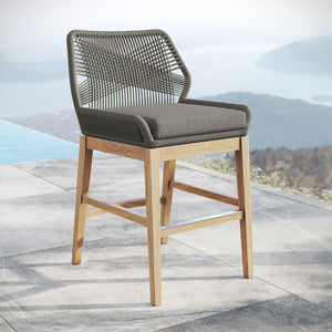 Modway Furniture Wellspring Outdoor Patio Teak Counter Stool with Woven Rope Accents for Stylish Comfort and Durability Gray Graphite EEI-7126-GRY-GPH