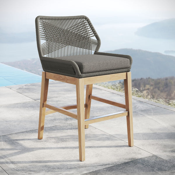 Modway Furniture Wellspring Outdoor Patio Teak Counter Stool with Woven Rope Accents for Stylish Comfort and Durability Gray Graphite EEI-7126-GRY-GPH