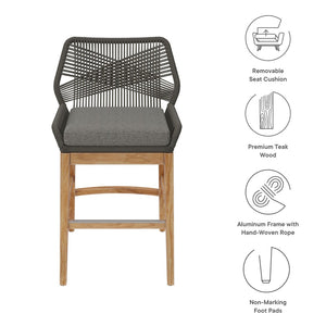 Modway Furniture Wellspring Outdoor Patio Teak Counter Stool with Woven Rope Accents for Stylish Comfort and Durability Gray Graphite EEI-7126-GRY-GPH