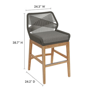 Modway Furniture Wellspring Outdoor Patio Teak Counter Stool with Woven Rope Accents for Stylish Comfort and Durability Gray Graphite EEI-7126-GRY-GPH