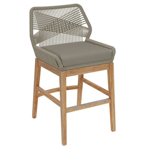 Modway Furniture Wellspring Outdoor Patio Teak Counter Stool with Woven Rope Accents for Stylish Comfort and Durability Light Gray Greige EEI-7126-LGR-GRG