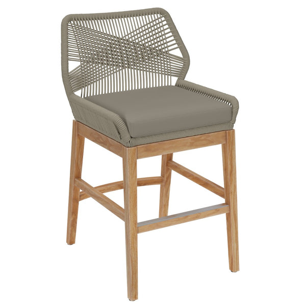 Modway Furniture Wellspring Outdoor Patio Teak Counter Stool with Woven Rope Accents for Stylish Comfort and Durability Light Gray Greige EEI-7126-LGR-GRG