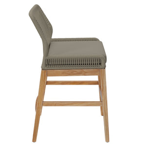 Modway Furniture Wellspring Outdoor Patio Teak Counter Stool with Woven Rope Accents for Stylish Comfort and Durability Light Gray Greige EEI-7126-LGR-GRG