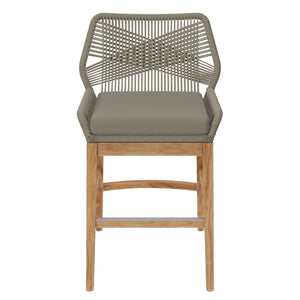Modway Furniture Wellspring Outdoor Patio Teak Counter Stool with Woven Rope Accents for Stylish Comfort and Durability Light Gray Greige EEI-7126-LGR-GRG