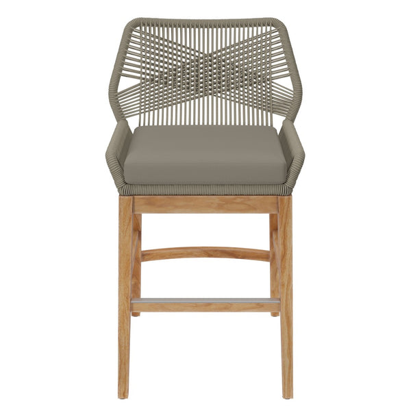 Modway Furniture Wellspring Outdoor Patio Teak Counter Stool with Woven Rope Accents for Stylish Comfort and Durability Light Gray Greige EEI-7126-LGR-GRG