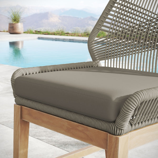 Modway Furniture Wellspring Outdoor Patio Teak Counter Stool with Woven Rope Accents for Stylish Comfort and Durability Light Gray Greige EEI-7126-LGR-GRG