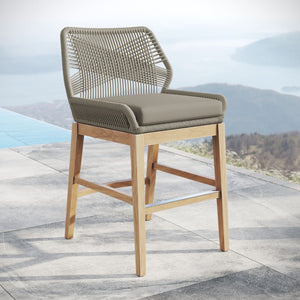 Modway Furniture Wellspring Outdoor Patio Teak Counter Stool with Woven Rope Accents for Stylish Comfort and Durability Light Gray Greige EEI-7126-LGR-GRG