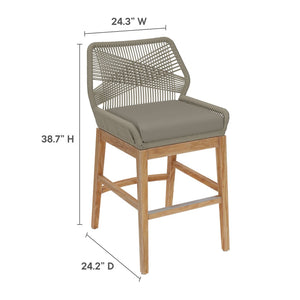 Modway Furniture Wellspring Outdoor Patio Teak Counter Stool with Woven Rope Accents for Stylish Comfort and Durability Light Gray Greige EEI-7126-LGR-GRG