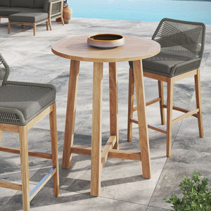Modway Furniture Wellspring 36" Round Teak Wood Outdoor Bar Table - Stylish, Durable & Perfect for Alfresco Dining EEI-7127-NAT